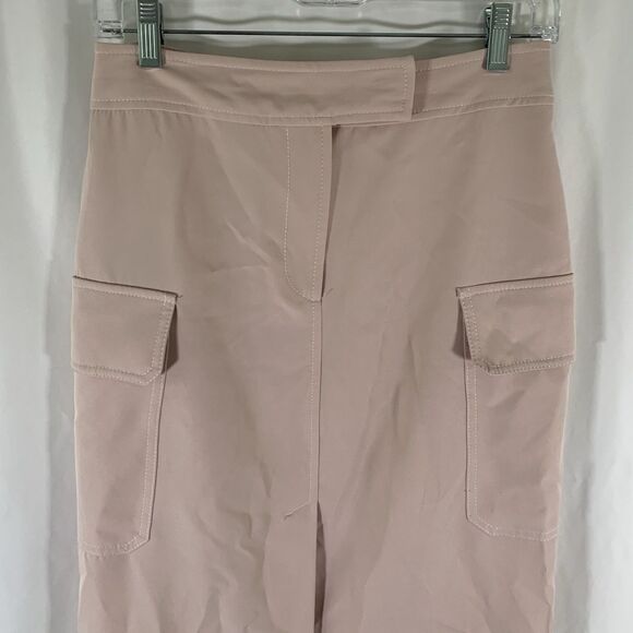 Topshop Midi Skirt Women's 6 Light Pink Split Front Pockets Button Zip - Picture 2 of 9